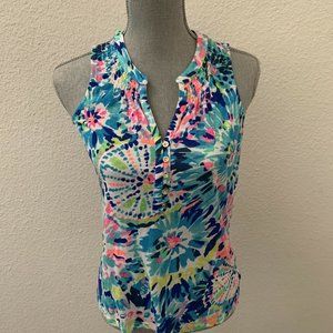 Lilly Pulitzer Essie Top Blue Pink Excellent Condition Sleeveless XS GORGEOUS